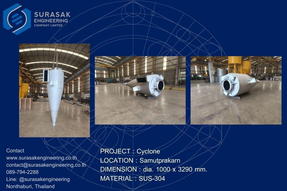 ผลงานผลิตอุปกรณ์ไซโคลนสแตนเลสทรงกรวย (Cyclone) – สมุทรปราการ